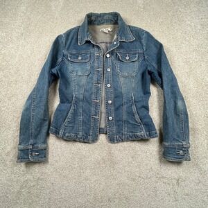 A.M.I. Womens Medium Wash Denim Trucker Jacket Size Small Style 55569